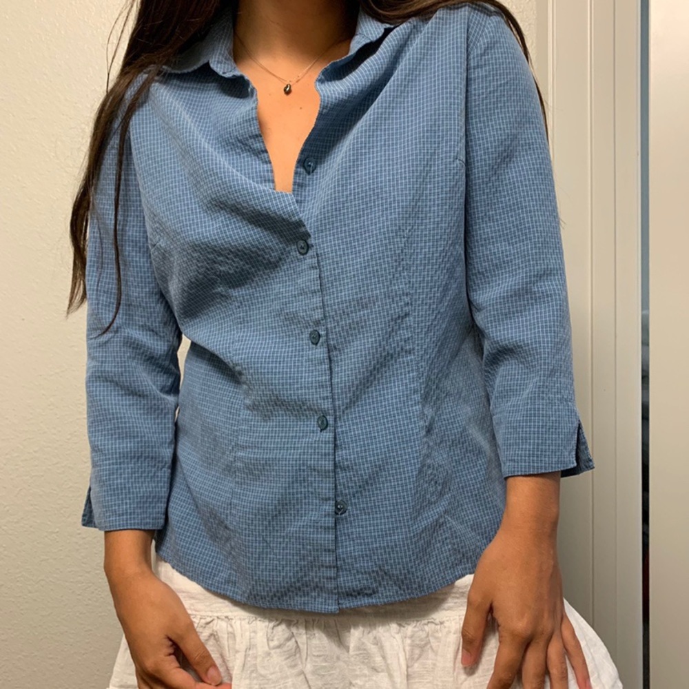 Chico’s blue plaid 3/4 sleeve - Picture 1 of 4